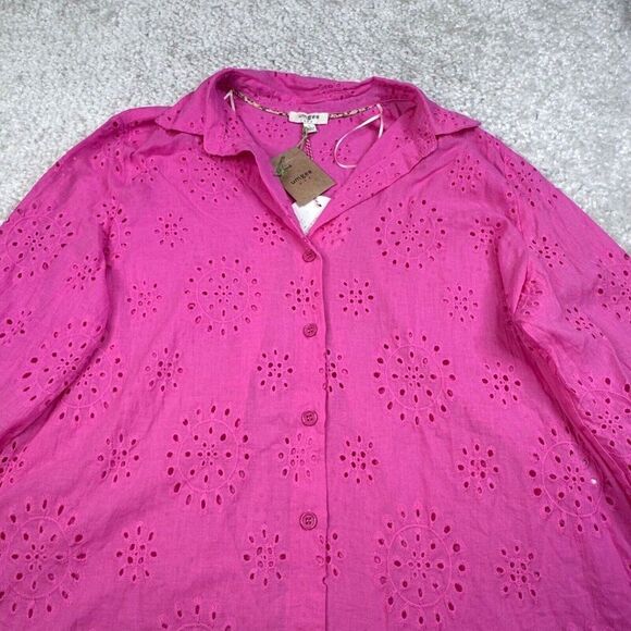 Umgee Pink Eyelet Button Front 3/4 Sleeve Shirt NEW - Picture 7 of 8